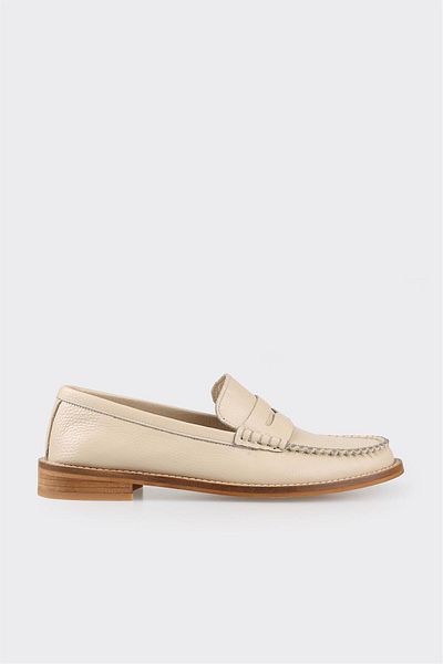 Elle Shoes Beige Leather Women's Loafer