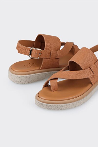 Elle Shoes Tan Leather Women's Sports Sandals 24Y