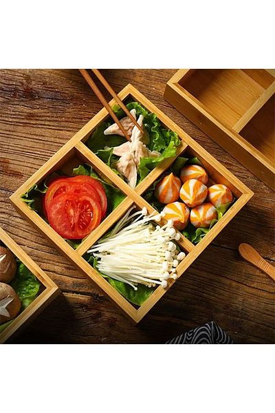 Saharaz Four-grid bamboo storage tray, safe and durable, suitable for desserts, fruits, snacks