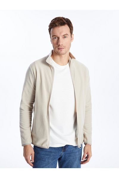 LC Waikiki Stand Collar Long Sleeve Men&#39;s Fleece Cardigan