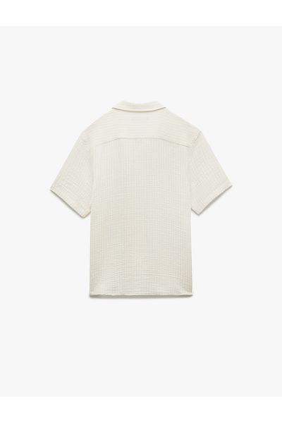 Koton New Season Short Sleeve Turn-Down Collar Regular Fit Buttoned Cotton Muslin Shirt