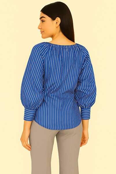 Meymo Çizgili Önden Bağlamalı Gömlek