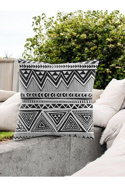 ASDİVA Smr Ethnic Geometric Zigzag Pattern Decorative Throw Pillow Black White 43X43