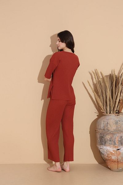 Intisimo Women's Pajamas, Cotton, Keep On Smile, Brick - L