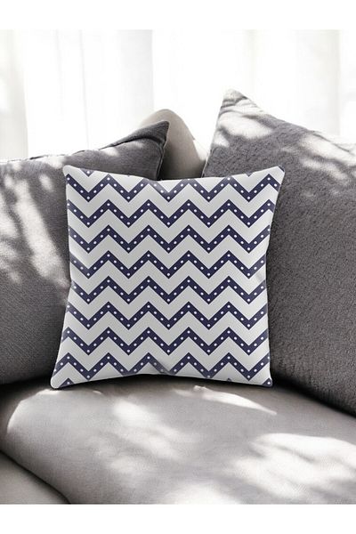 ASDİVA Smr Zigzag Polka Dot Patterned Modern Throw Pillow Decorative Cushion Soft Black White Colored 43X43