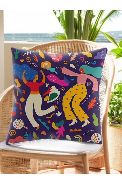 ASDİVA Smr Abstract Carnival Pattern Modern Throw Pillow Decorative Cushion Navy Blue Color 43X43