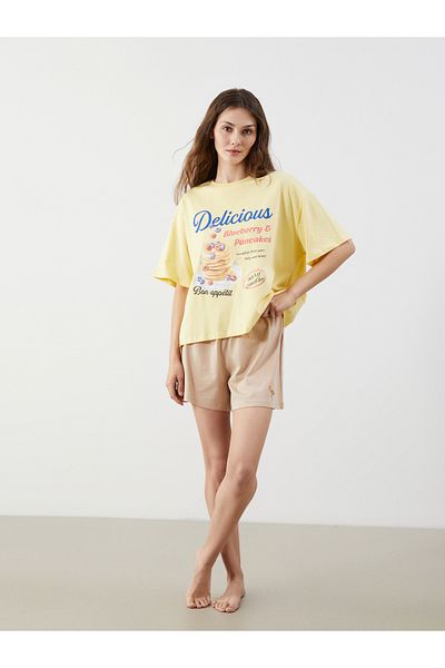 LC Waikiki Top de pijama oversize pentru femei cu decolteu rotund imprimat