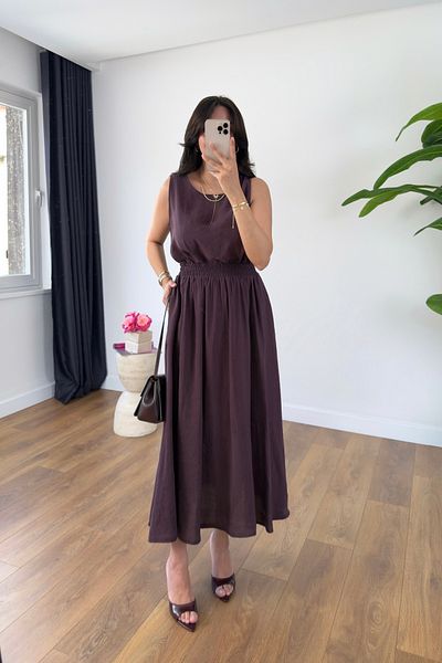BİRCANÇİL Viana Plum Blouse Skirt Tensl Set