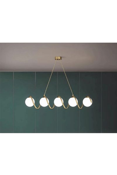 luminastar Modern hanging chandelier, 5 white globes, E27 socket, gold body