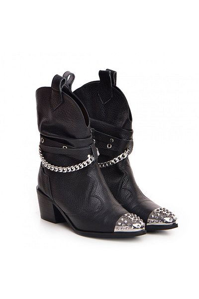 Vanilla Days Metallic Monarch black buffalo leather boots with large metal tip