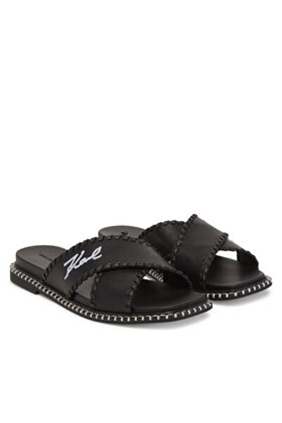 Karl Lagerfeld Flip-flops de damă negri KARL LAGERFELD-KL81372 000 BLACK LTHR