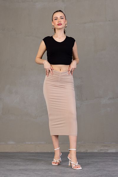 Zula Moda Fusta creion Dpareli Midi – căptușită, de vară, talie elastică