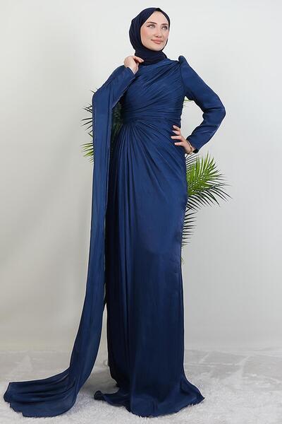 giz astore Burcu Tesettür Abiye Lacivert