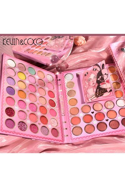 Teo Kevin&Coco 2 in 1 eyeshadow set, 62 shades palette, mini book-type highlighter palette, high resistance