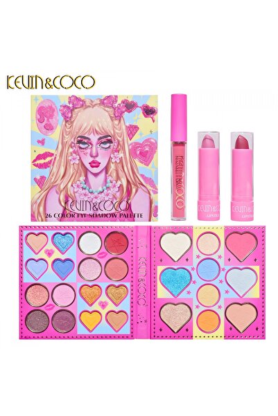 Flippy Makeup Set Kevin&Coco, 26 colors, eyeshadow, lipstick, gloss, blush, 19x18x2cm, various shades