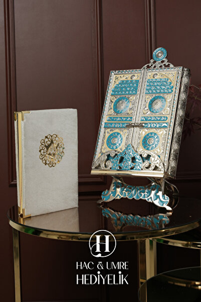 Hac Umre Hediyelik Gümüş Kaplama Kuran Kabı ve Kadife Kuranı Kerim Seti | Hed...