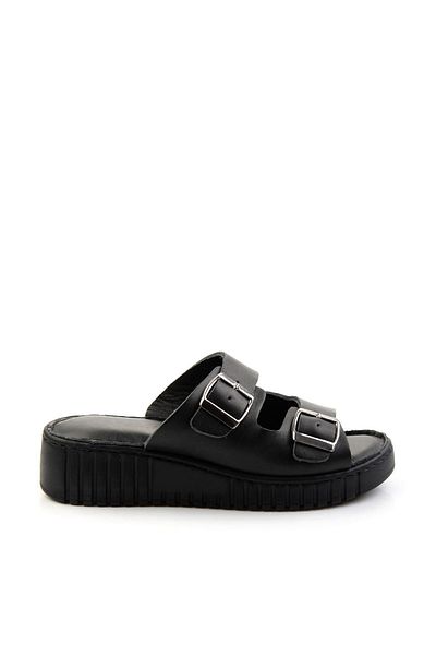 Bambi Black Leather Women's Slippers K04763995003