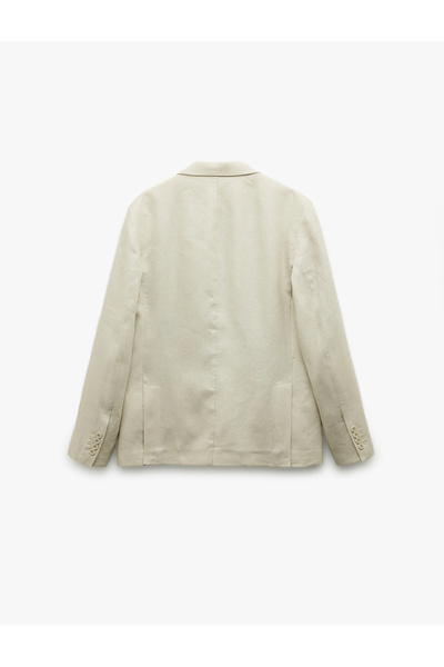 Koton Mono Collar Linen Blazer Jacket with Buttoned Flap Pocket Detail