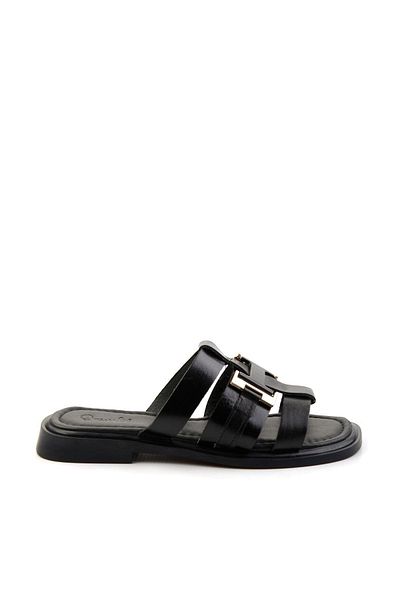 Bambi Black Leather Women's Slippers K04826053903