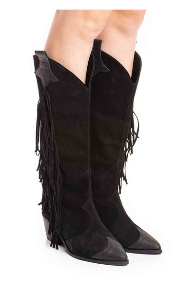 Vanilla Days Marshall boots, black suede, croco tip