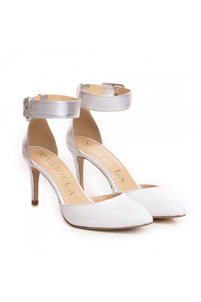 Vanilla Days Pantofi Stiletto cu toc mic Adal piele naturala, albe cu argintiu