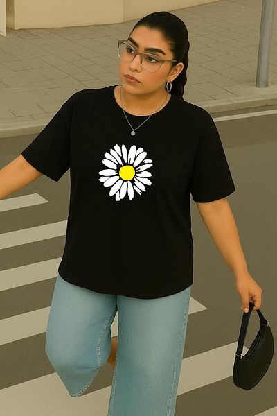 BENROMA 1 T-Shirt Gift for Purchases of 6 or More in the Cart - Large Size Daisy Printed Unisex T-Shirt