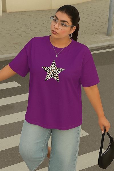 BENROMA 1 T-Shirt Gift for Purchases of 6 or More in Cart - Large Size Star Leopard Printed Unisex T-Shirt
