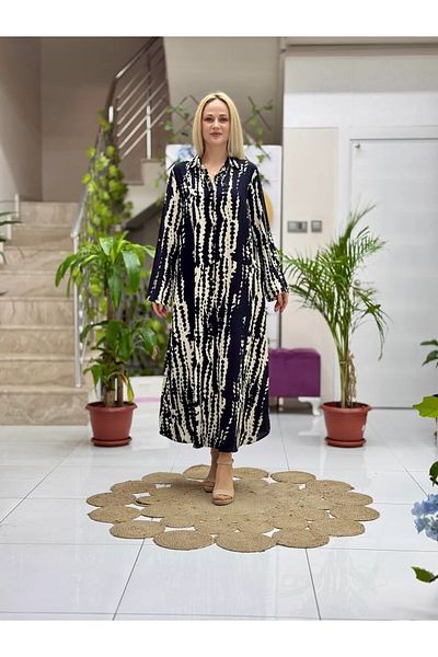 Punta Otantik Sln31111 Cotton Viscose Buttoned Long Selin Dress