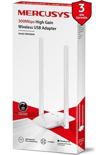Mercusys Adaptor USB Wireless Mercusys MW300UH, 300 Mbps, 2 Antene externe (Alb)