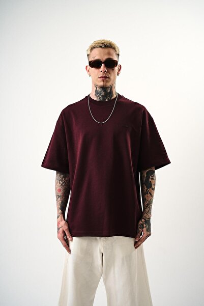 Respire Erkek Respire Yazı Detaylı Oversize majica Bordo