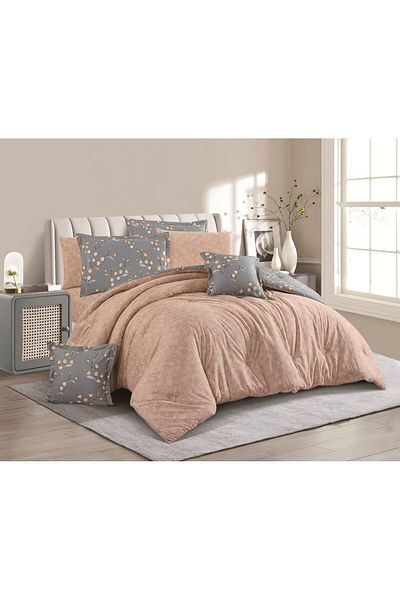 Levore Livory 8-Piece Comforter Set 100% Cotton Soft Floral Reversible Double Duvet System Heavy Fill Evelyne-039