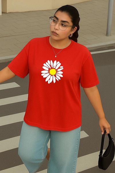 BENROMA 1 T-Shirt Gift for Purchases of 6 or More in the Cart - Large Size Daisy Printed Unisex T-Shirt