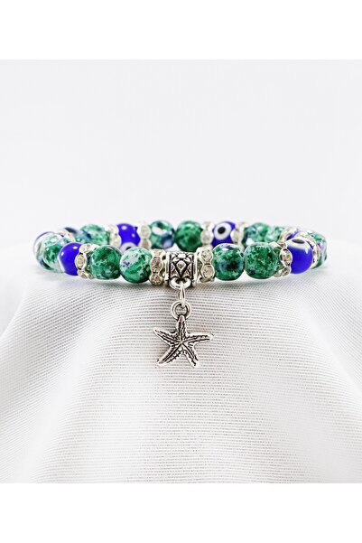 biuti Handmade Glass Square Beaded Patterned Starfish Bracelet, Gift Evil Eye...