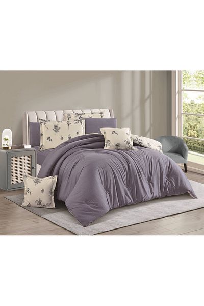 Levore Livory 8-Piece Comforter Set 100% Cotton Soft Floral Reversible Double Duvet System Heavy Fill Evelyne-049