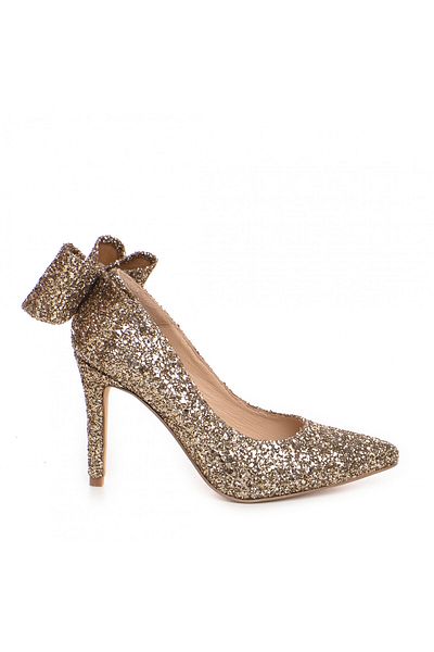 Vanilla Days Cleopatra medium heel stiletto shoes, gold glitter