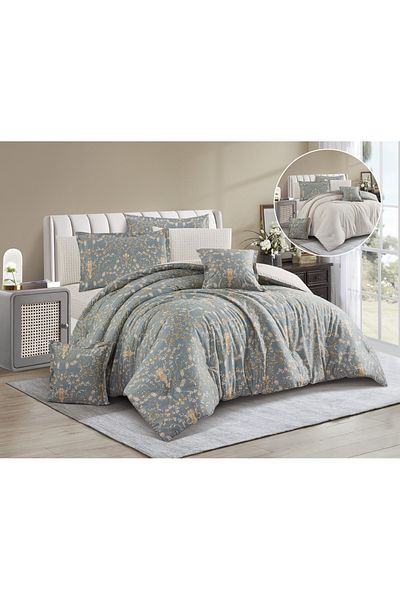 Levore Livory 8-Piece Comforter Set 100% Cotton Soft Floral Reversible Double Duvet System Heavy Fill Evelyne-043