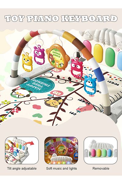 Ma Baby Baby Play Mat Activity Gym, Musical Activity Center, Kick and Play Piano Gym, Tummy Time Mats Grey