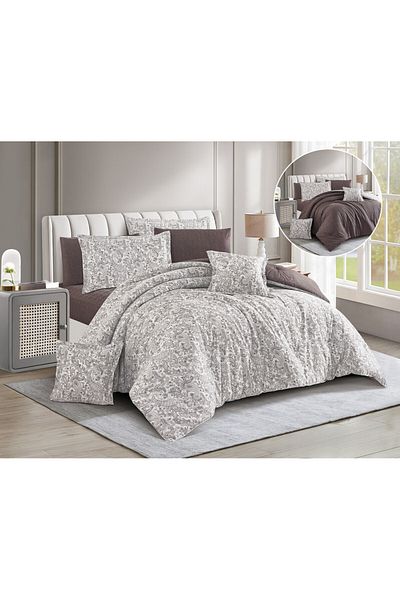 Levore Livory 8-Piece Comforter Set 100% Cotton Soft Floral Reversible Double Duvet System Heavy Fill Evelyne-037