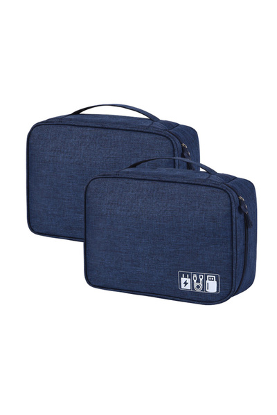 Choice 2PCS Navy Blue Cable Storage Bag Waterproof Digital Electronic Organizer Portable USB Data Line Char