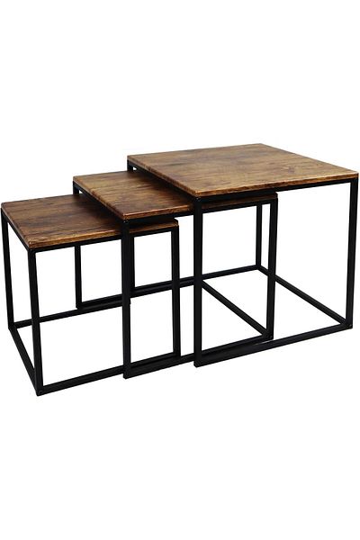 Generic 3 Pieces Square Nesting Side Table Set Minimalist Stackable Coffee Tables Wood Top Accent Tables Ind