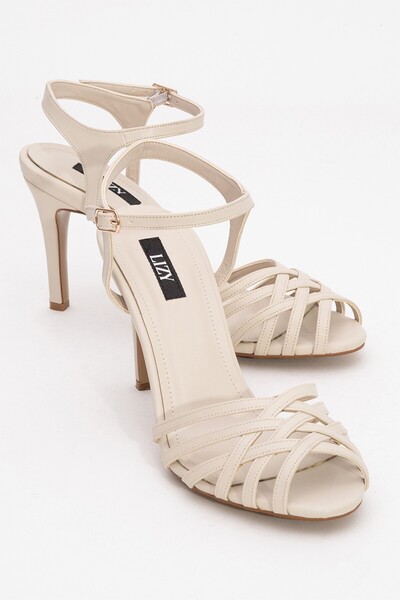 Lizy Shoes Pantofi de damă cu toc, cu bandă subțire bej și detaliu încrucișat