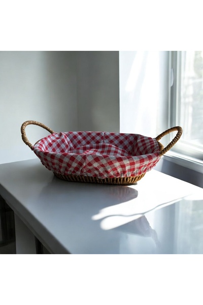 SepetçiBaba Wicker Look Plastic Bread Basket Oval with Handle Cloth - 606