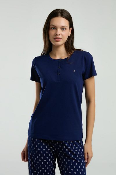 Pierre Cardin Costum de pijama cu mânecă scurtă, albastru bleumarin, cu guler de judecător, pentru femei