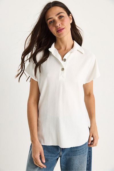 Bianco Lucci Tricou casual pentru femei, cu guler polo, cu vârf oval, 4070 60283402