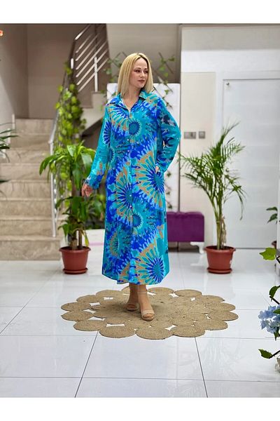 Punta Otantik Sln31104 Cotton Viscose Button-Down Long Selin Dress