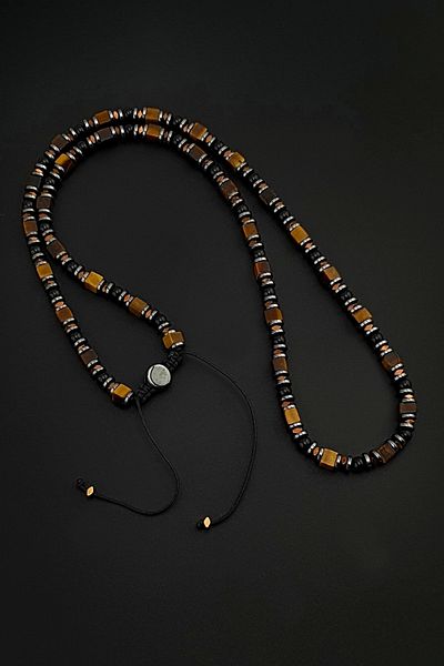 Seven Art Jewelry Natural Stone Necklace, Cube Tiger Eye, Agate Stone and Hematite Stone Necklace & Bracelet Set