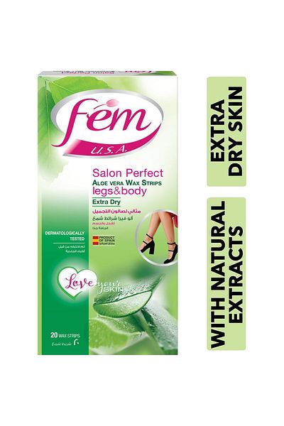 Fem USA Legs & Body Wax Strips Extra Dry Enriched With Aloe Vera 20pcs
