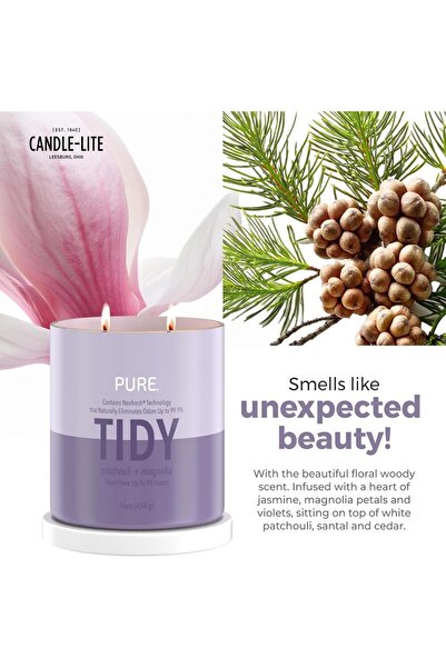 Candle-Lite شمعة معطرة برائحة الباتشولي والماغنوليا بفتيلتين من Pure Tidy، 16 أونصة