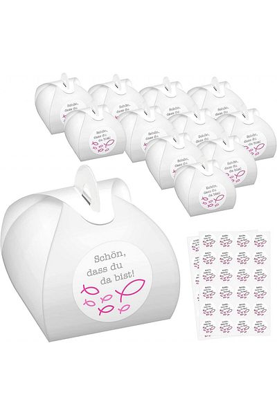 CENSEN Set of 48 Censen sticker boxes, cardboard, white/pink, 6 x 6 x 5.5 cm