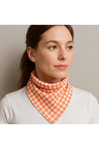 Mufincollection Bandana cu carouri portocalii și albe – țesătură elastică din bumbac moale